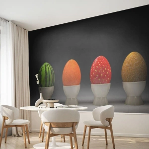 Självhäftande Fototapet Deluxe Sticker - Fruktfrukost - Abstraktion, Frukt, Ägg - 400x280 cm