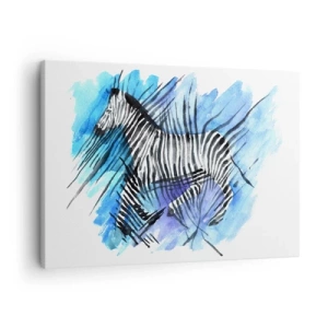 Canvastavla - Bild på duk - Akvarell illustration av en zebra mot en blå himmel - 70x50cm - Gömd i ränderna - Modern väggdekoration för vardagsrum och sovrum ARTTOR
