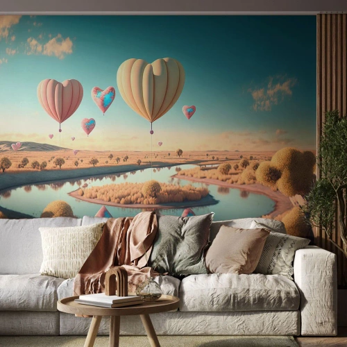Fototapet Premium Sand - Kärleken låter dig sväva - Ballonger, Pastell, Godis - 100x70 cm