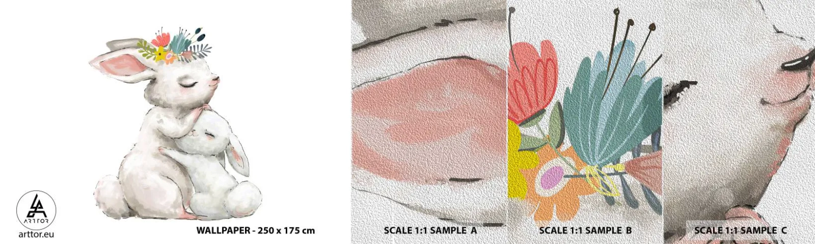 Provbit av fototapet Premium Sand - Alltid bäst hos mamma - För barn, Kanin, Mor Med Barn - 100x30 cm