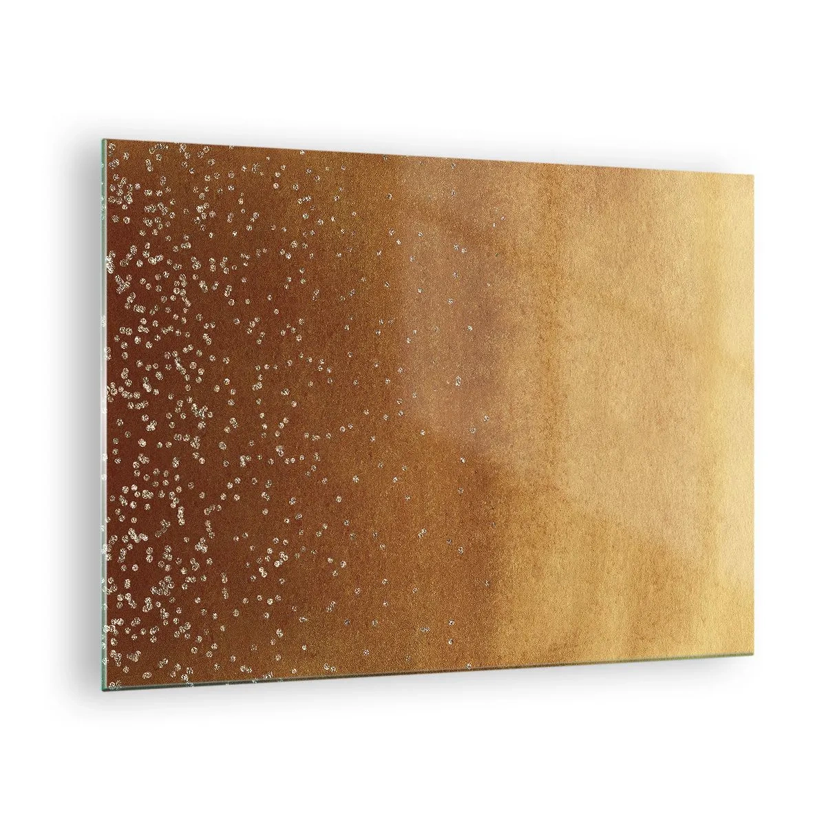 Glastavla - Bild på glas - Guld abstrakt mönster med fina reflektioner - 70x50cm - Ljusets födsel - Modern väggdekoration för vardagsrum och sovrum ARTTOR