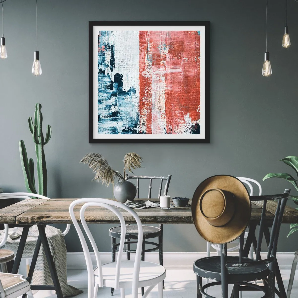 Affisch i svart ram - Abstrakt halvt om halvt - 40x40 cm
