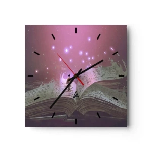 Väggklocka - Klocka på glas - Inbjudan till en annan värld - läs! - 40x40 cm