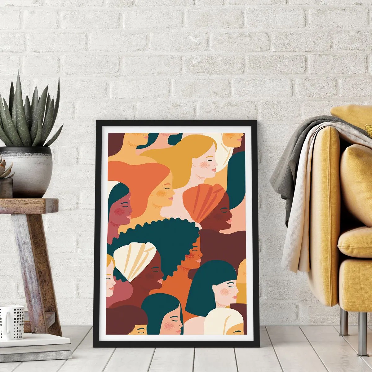 Affisch i svart ram - Färgglad grafik som visar kvinnliga profiler - 50x70cm - Endast kvinnlighet - Modern väggdekoration för vardagsrum och sovrum ARTTOR