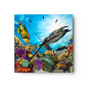 Väggklocka - Klocka på glas - Korallpromenad - 40x40 cm