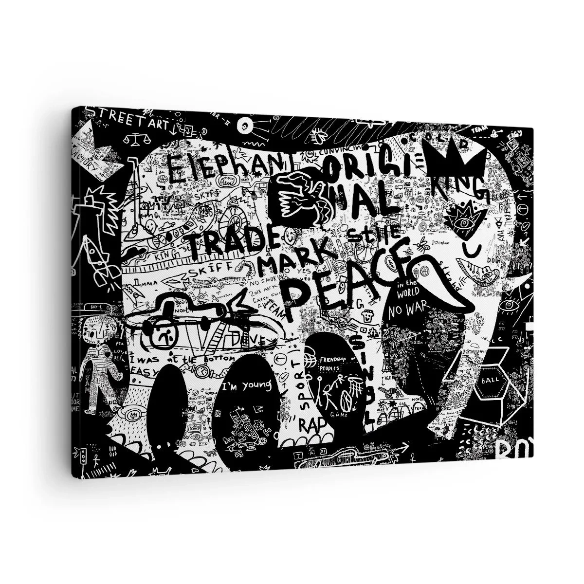 Canvastavla - Bild på duk - Svartvit grafik med graffitimotiv - 70x50cm - Rik gatuvärld - Modern väggdekoration för vardagsrum och sovrum ARTTOR