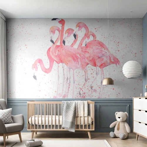 Fototapet Premium Canvas - Rosa bandet - Flamingos, Fåglar, Grafik - 200x140 cm