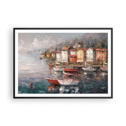 Affisch i svart ram - Romantisk hamn - 100x70 cm