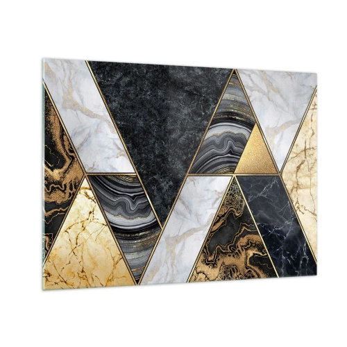 Glastavla - Bild på glas - Geometriskt mönster av marmor och guld trianglar - 70x50cm - Sten vid sten - Modern väggdekoration för vardagsrum och sovrum ARTTOR