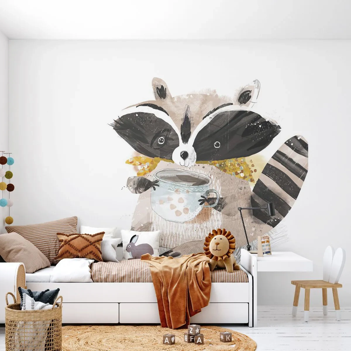 Fototapet Standard Eco - Min vän tvättbjörn - För barn, tvättbjörn, Grafik - 150x105 cm