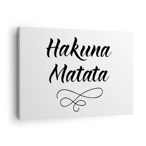 Canvastavla - Bild på duk - Hakuna Matata-citat i elegant typsnitt på vit bakgrund - 70x50cm - Bästa rådet - Modern väggdekoration för vardagsrum och sovrum ARTTOR