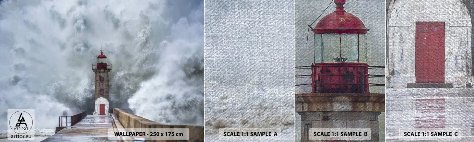 Provbit av fototapet Premium Canvas - Vattnets vrål, vindens skrik  - Fyr, Landskap, Hav - 100x30 cm