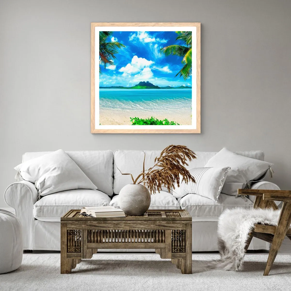 Affisch i ram av ljusek - Tropikens azur - 30x30 cm