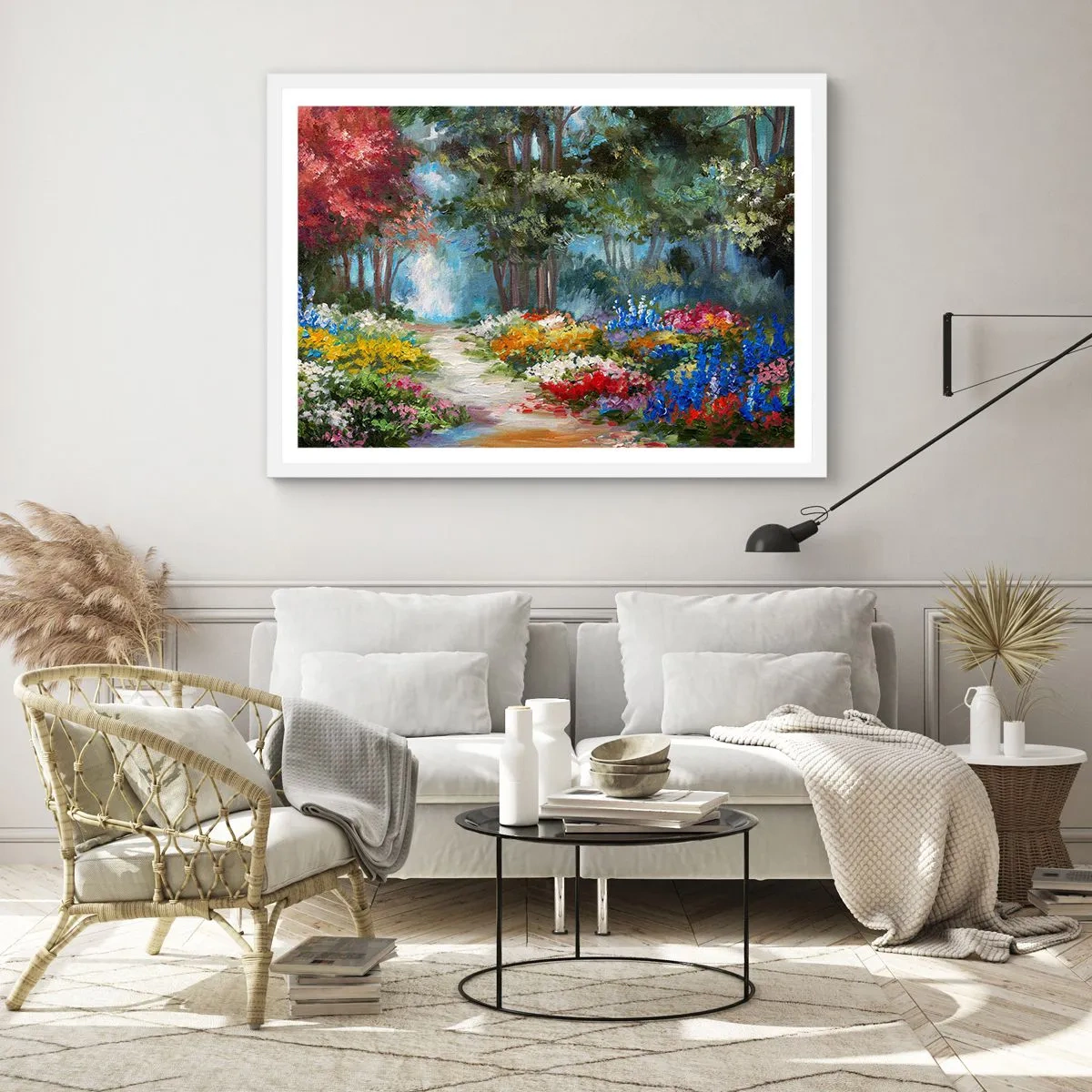 Affisch i vit ram - Skogsträdgård, blomskog - 40x30 cm