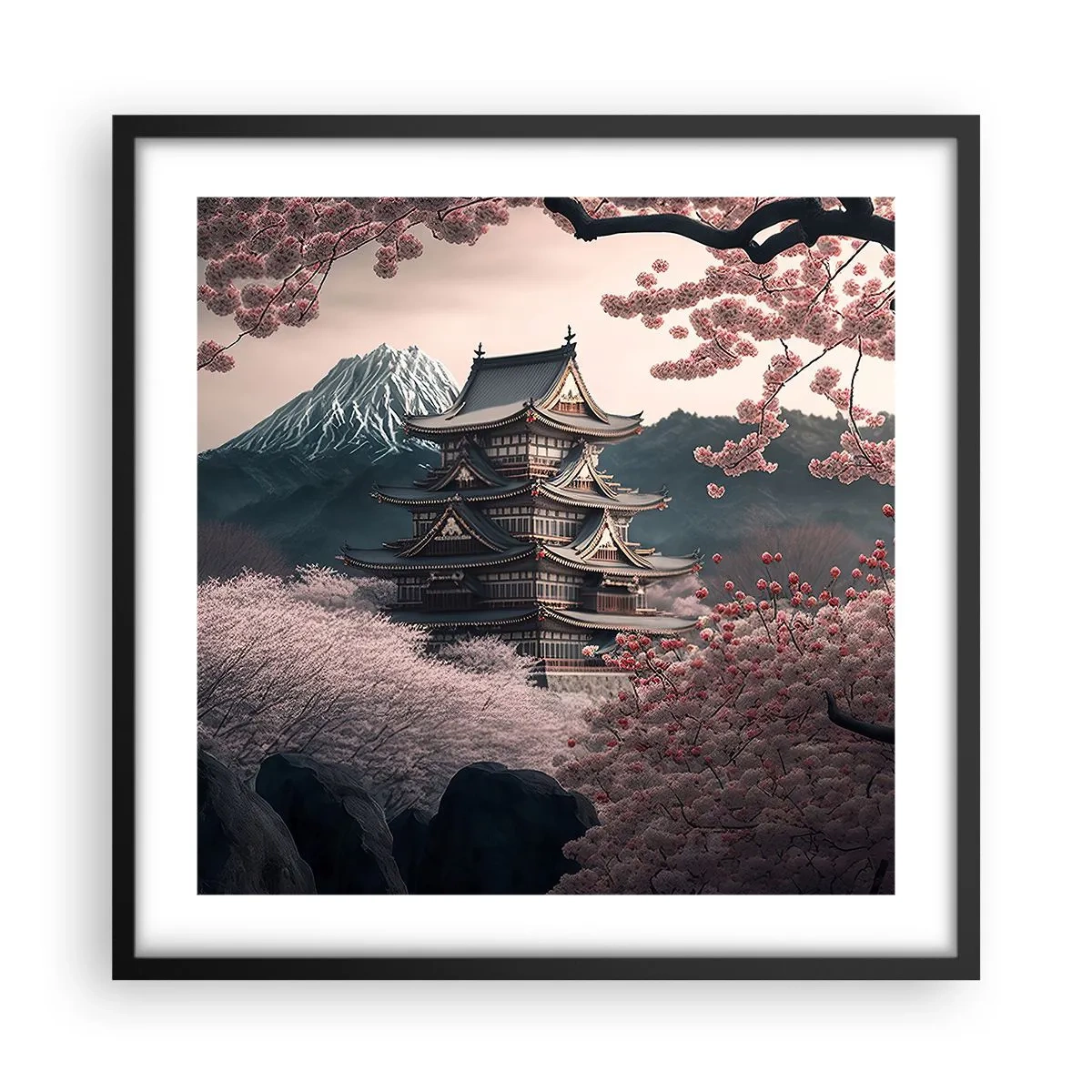 Affisch i svart ram - Ett land av blommande körsbär - 50x50 cm