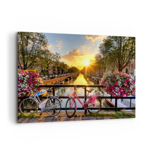 Canvastavla - Bild på duk - Vårmorgon i Amsterdam - 120x80 cm