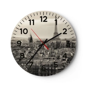 Väggklocka - Klocka på glas - Över Paris tak - 30x30 cm