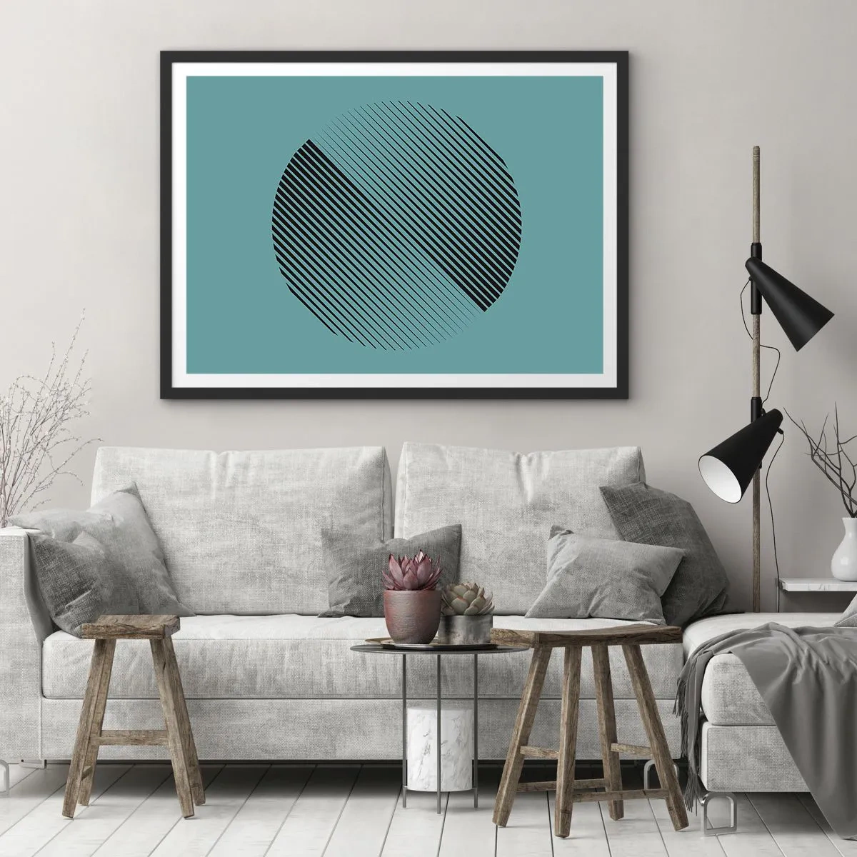 Affisch i svart ram - Cirkeln - en geometrisk variation - 70x50 cm