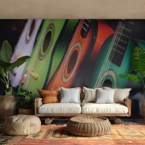 Fototapet Standard Eco - Gitarren har flera färger - musik, Gitarr, Ett musikinstrument - 250x175 cm
