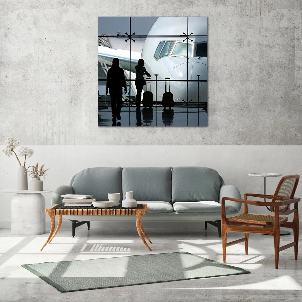 Glastavla - Bild på glas - Vis a vis på flygplatsen - 70x70 cm