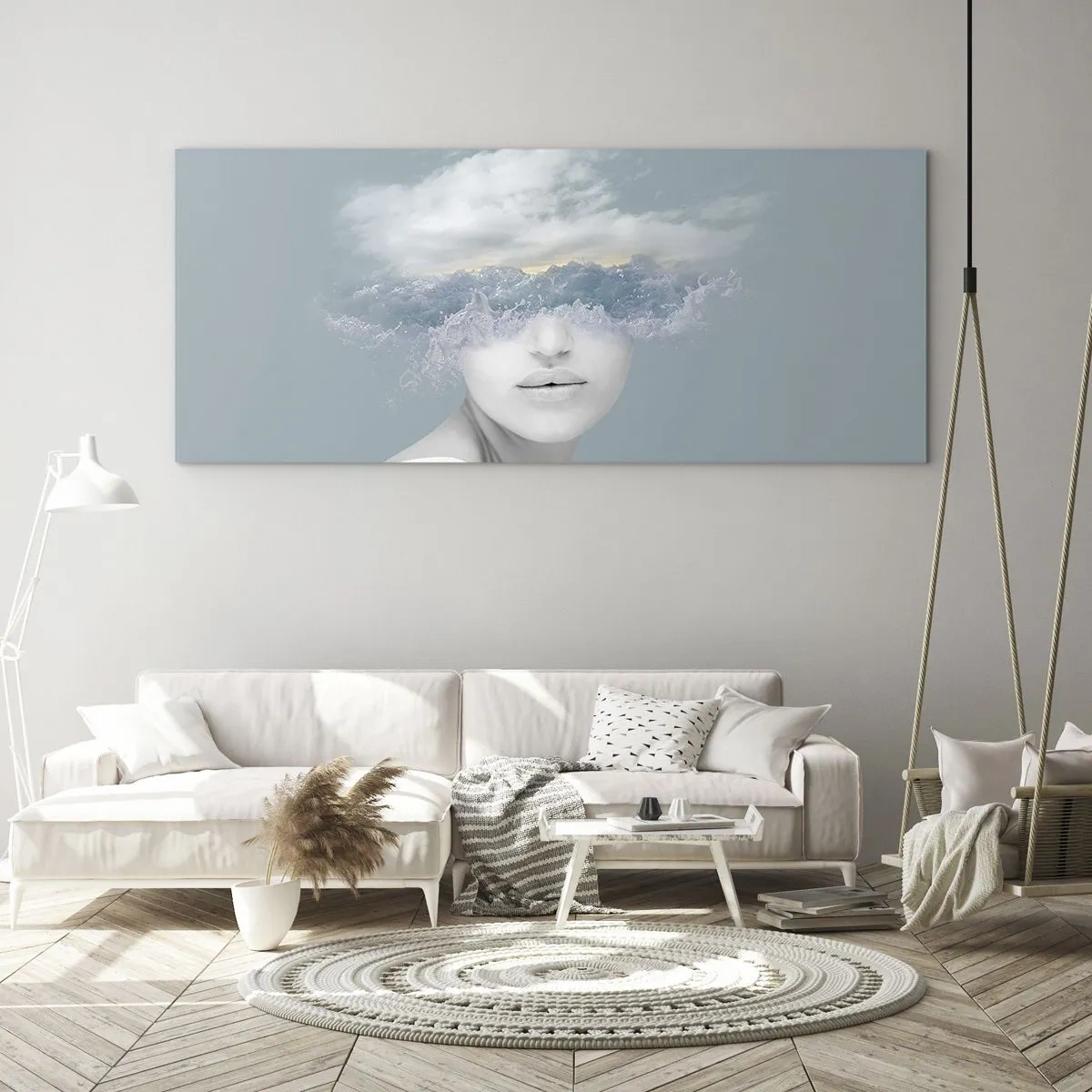 Glastavla - Bild på glas - Med huvudet i molnen - 100x40 cm