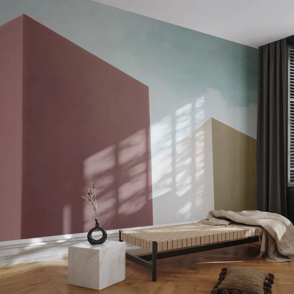 Självhäftande Fototapet Deluxe Sticker - Geometri av en solig sommar - Byggnader, Arkitektur, Tredimensionell - 200x140 cm