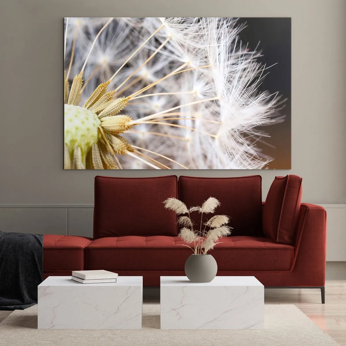 Glastavla - Bild på glas - Närbild av en maskros med fina frön - 70x50cm - Klar att lyfta - Modern väggdekoration för vardagsrum och sovrum ARTTOR