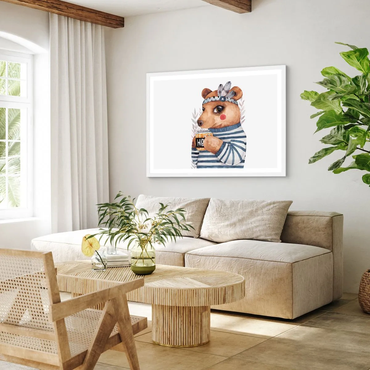 Affisch i vit ram - Söt björnfru - 100x70 cm