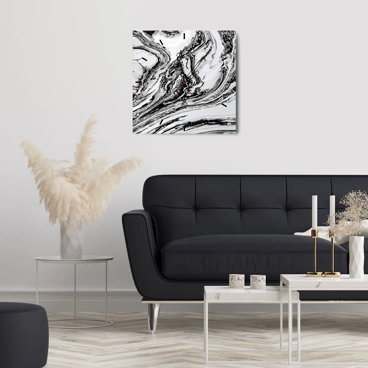 Väggklocka - Klocka på glas - I början var det kaos - 40x40 cm