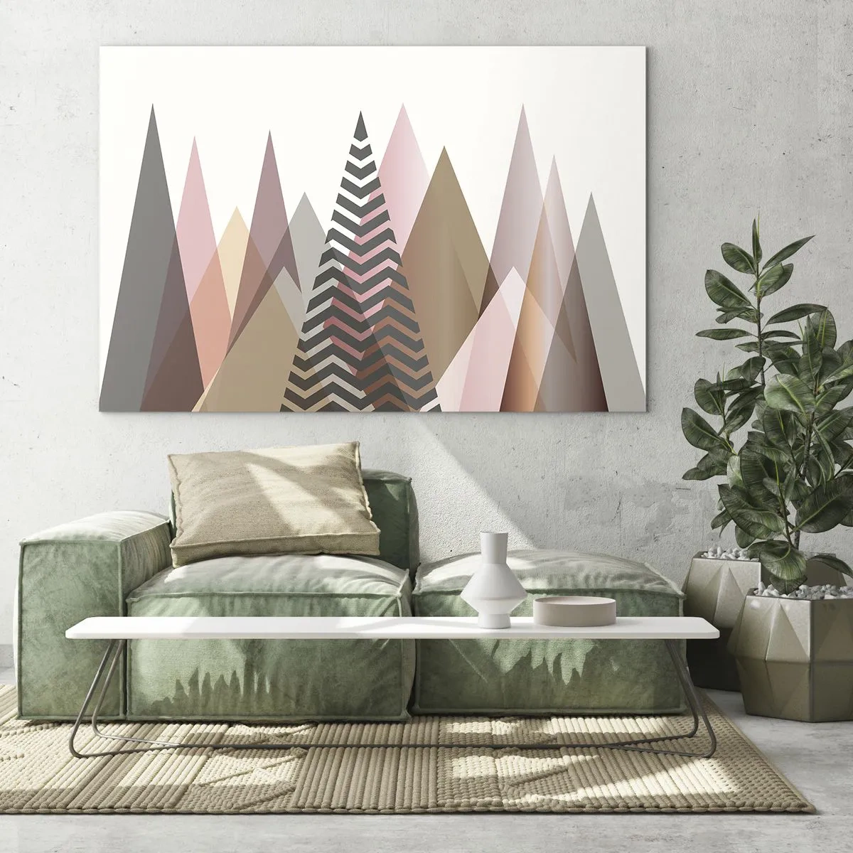 Glastavla - Bild på glas - Geometriska pastellberg med ett centralt mönster - 70x50cm - Utsikt över pyramider - Modern väggdekoration för vardagsrum och sovrum ARTTOR