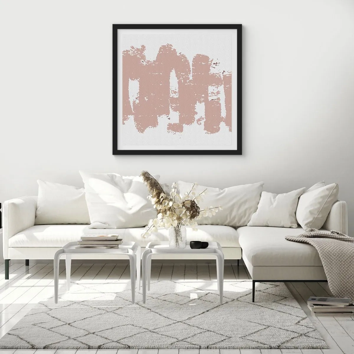 Affisch i svart ram - Abstraktion i mjuk rosa - 40x40 cm