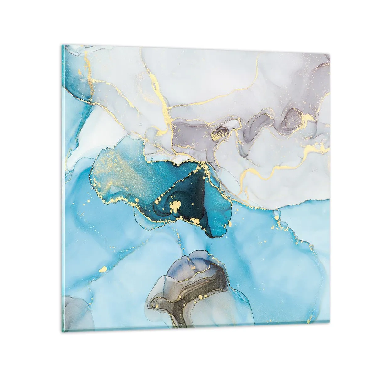 Glastavla - Bild på glas - Studie över mötet mellan grå och turkos - 40x40 cm