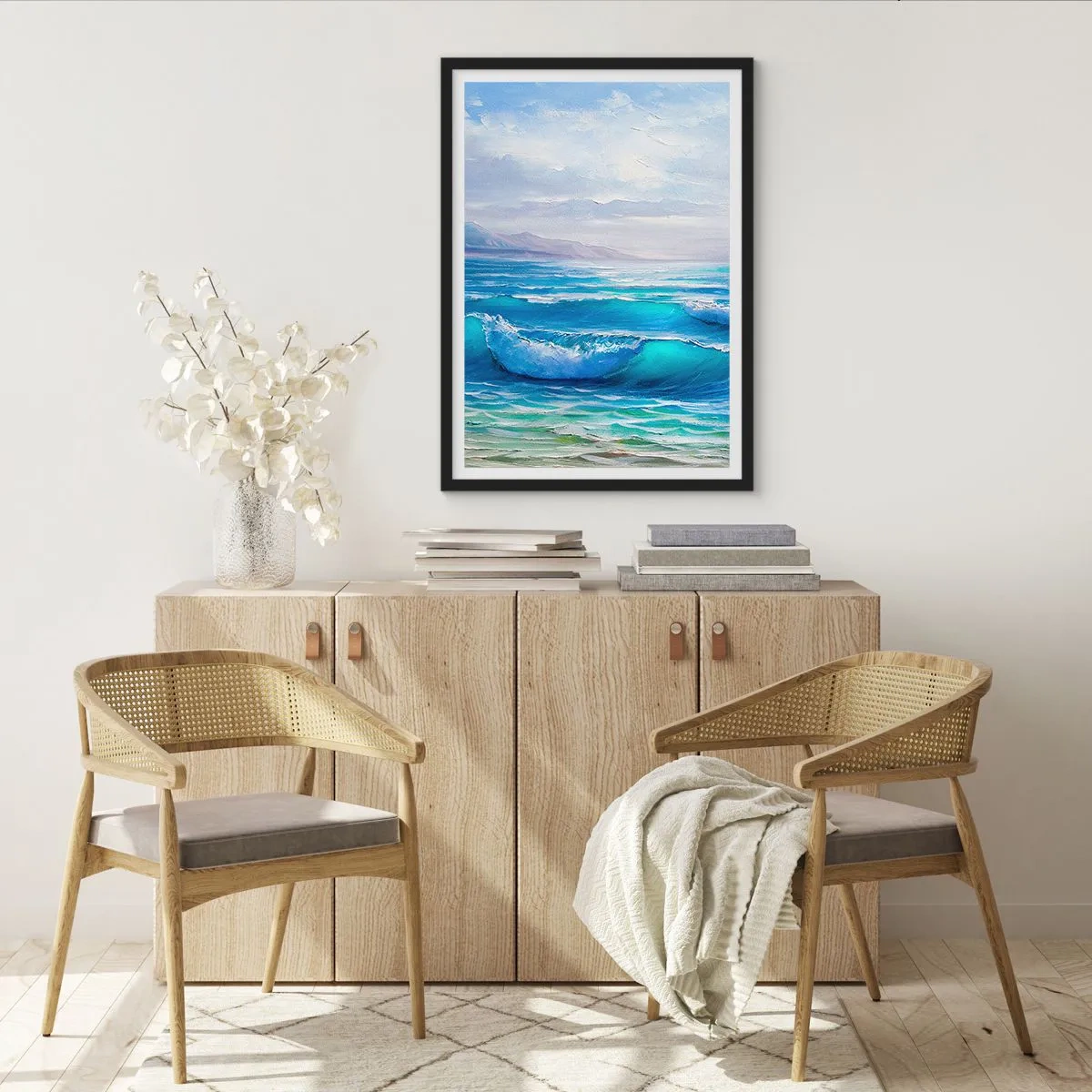 Affisch i svart ram - Havsvågor mot den blå himlen - 50x70cm - Stillande - Modern väggdekoration för vardagsrum och sovrum ARTTOR