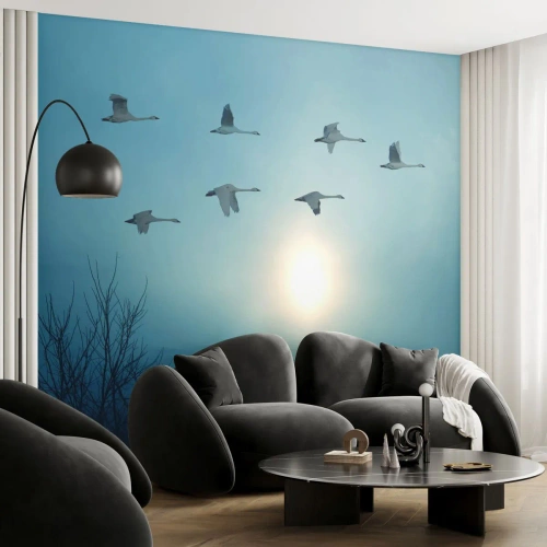 Självhäftande Fototapet Deluxe Sticker - Farväl sommar, vi ses om ett år - Landskap, Stork, Fåglar - 100x70 cm