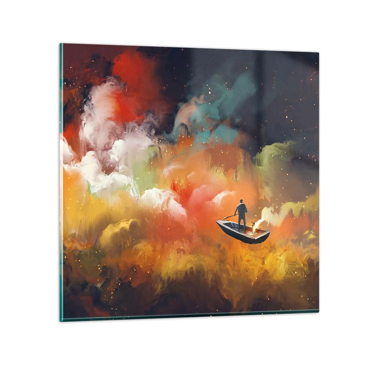 Glastavla - Bild på glas - I båten genom galaxen - 40x40 cm