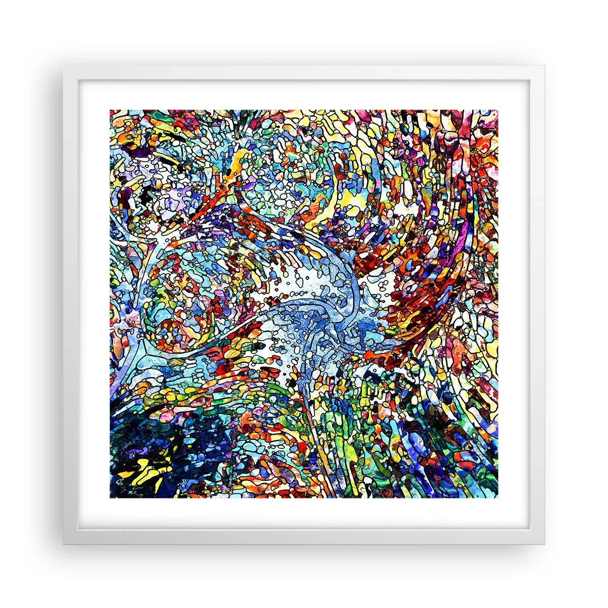 Affisch i vit ram - Glasmålning - droppar - 50x50 cm