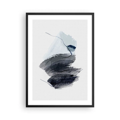 Affisch i svart ram - Abstrakta penseldrag i grå nyanser - 50x70cm - Intensitet och rörelse - Modern väggdekoration för vardagsrum och sovrum ARTTOR