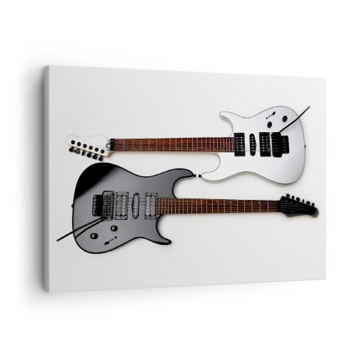 Canvastavla - Bild på duk - Två elgitarrer i svartvitt mot en ljus bakgrund. - 70x50cm - Formens harmoni - Modern väggdekoration för vardagsrum och sovrum ARTTOR
