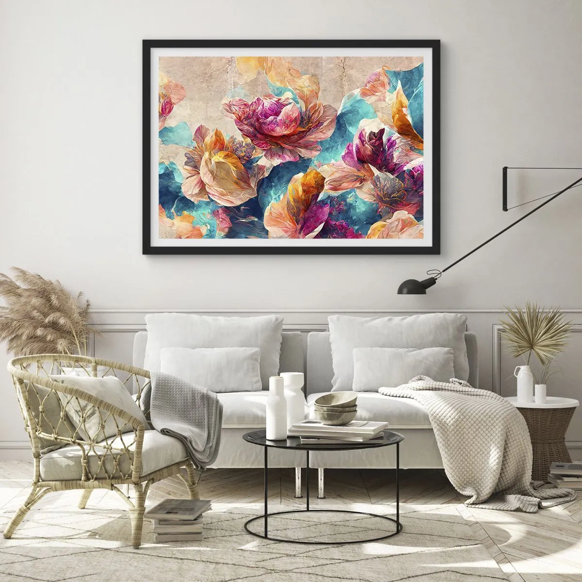 Affisch i svart ram - Den färgsprakande prakten hos en bukett - 70x50 cm