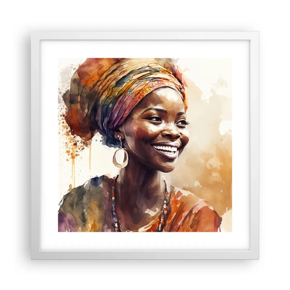 Affisch i vit ram - Afrikansk drottning - 40x40 cm