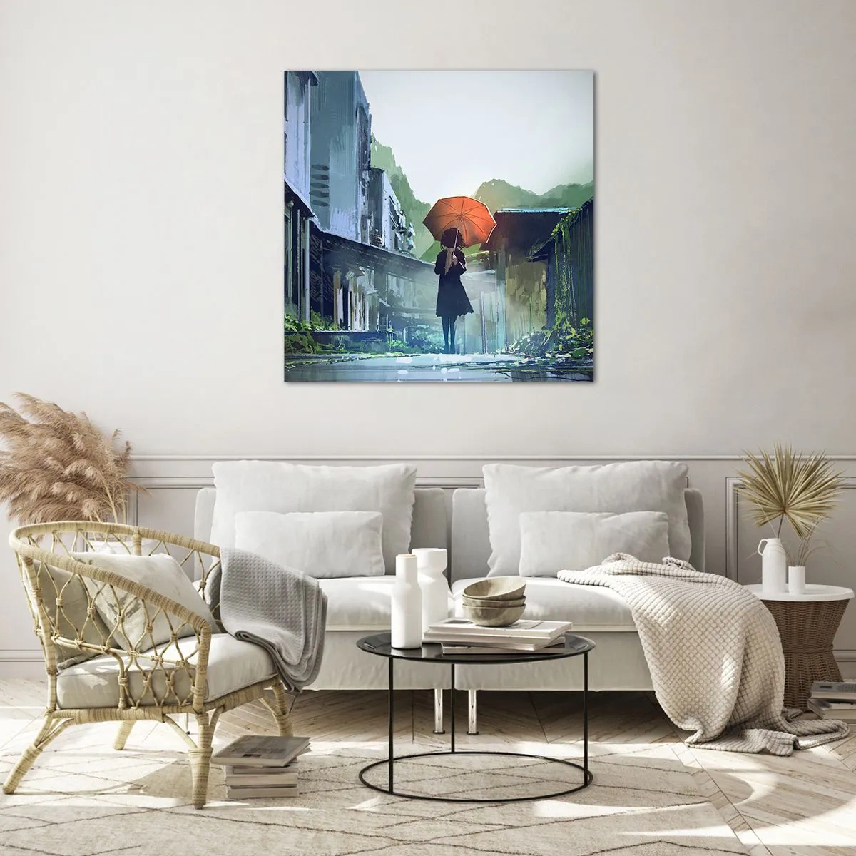 Glastavla - Bild på glas - Uppfriskande regn - 30x30 cm