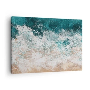 Canvastavla - Bild på duk - Abstrakt havsvåg i turkosa och beige nyanser - 70x50cm - Berättelser från havet - Modern väggdekoration för vardagsrum och sovrum ARTTOR
