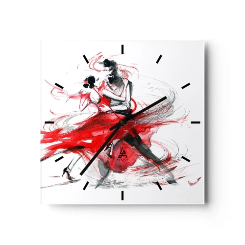 Väggklocka - Klocka på glas - Tango - passionens rytm - 40x40 cm