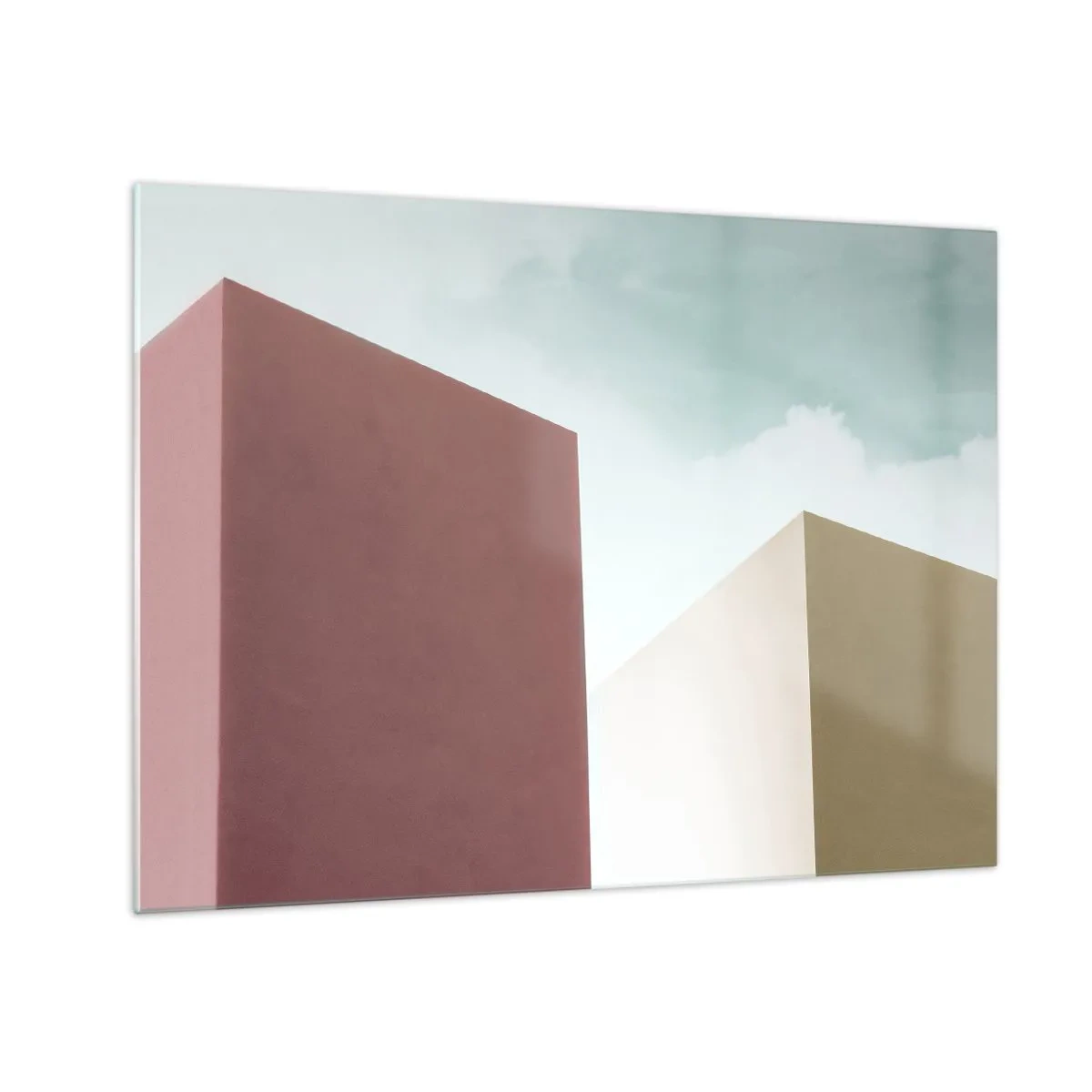 Glastavla - Bild på glas - Geometriska byggnader i pastellfärger - 70x50cm - Geometri av en solig sommar - Modern väggdekoration för vardagsrum och sovrum ARTTOR