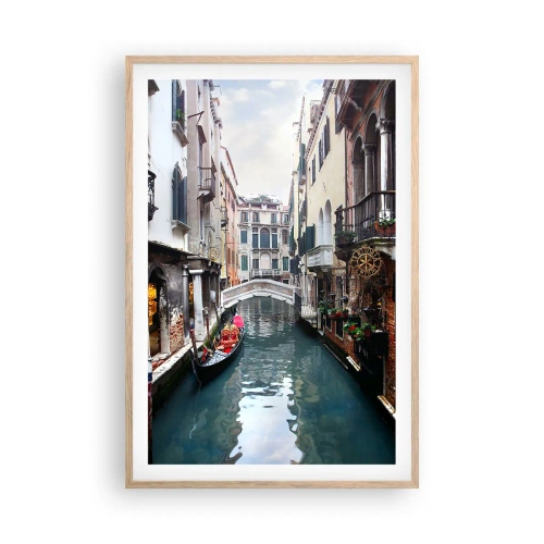 Affisch i ram av ljusek - Venedig-landskap med gondol och bro - 61x91 cm