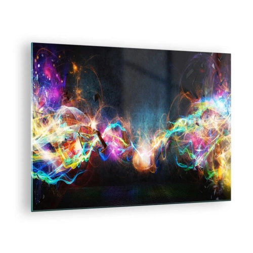 Glastavla - Bild på glas - Abstrakta ljus och färgglad energi i futuristisk stil - 70x50cm - Glatt mot mörkret - Modern väggdekoration för vardagsrum och sovrum ARTTOR