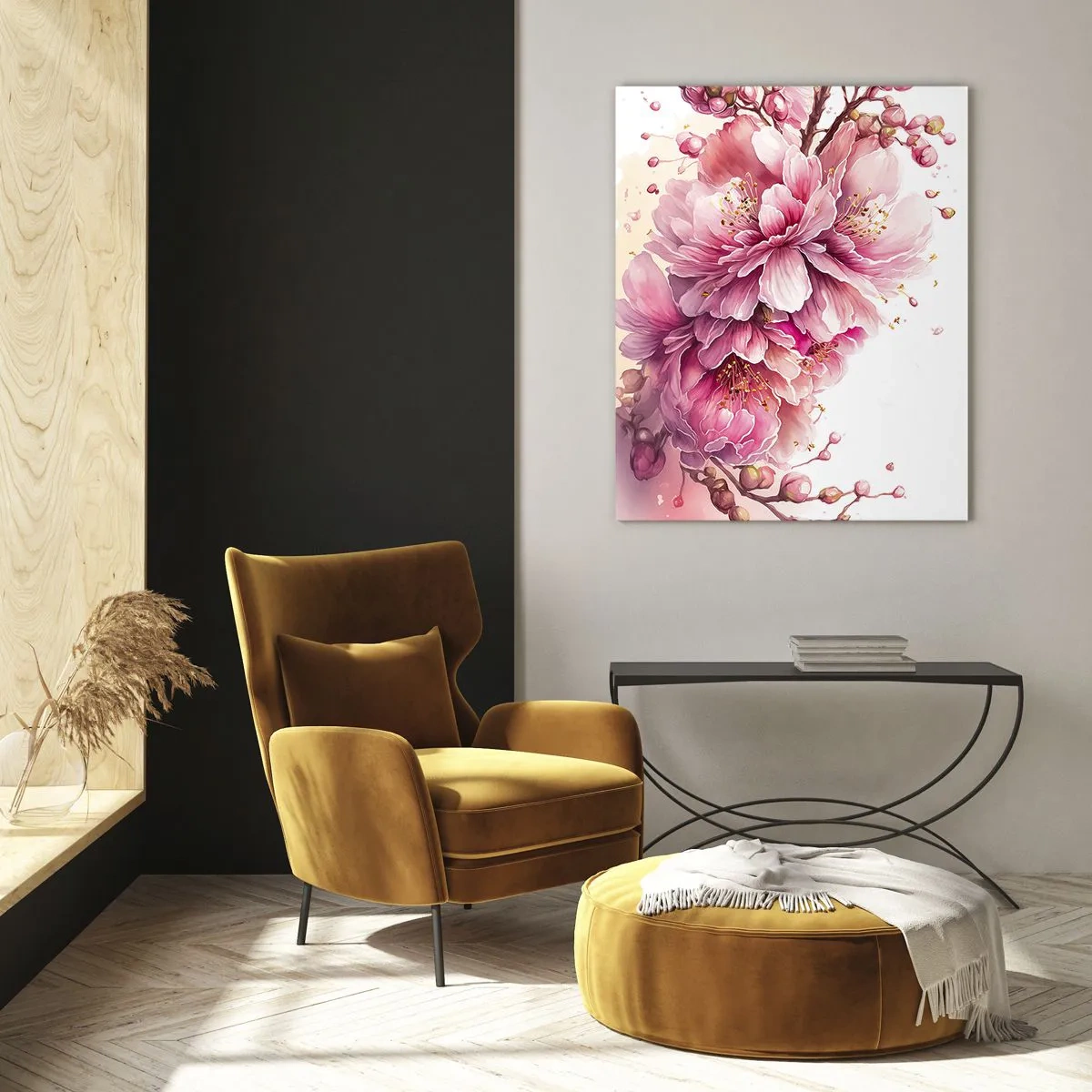 Glastavla - Bild på glas - Blommande körsbärsblomma - 50x70 cm