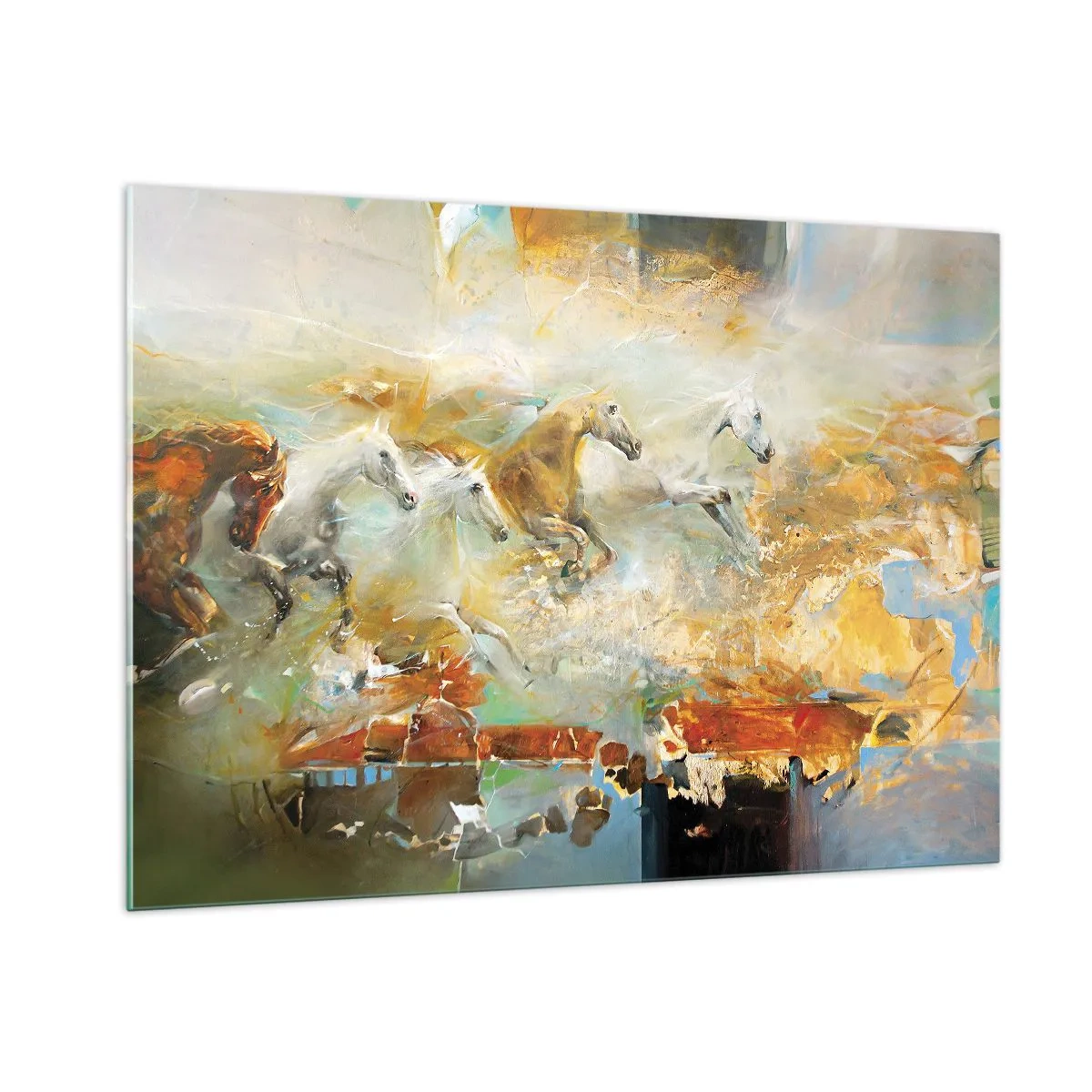 Glastavla - Bild på glas - Galopp genom ljuset - 100x70 cm