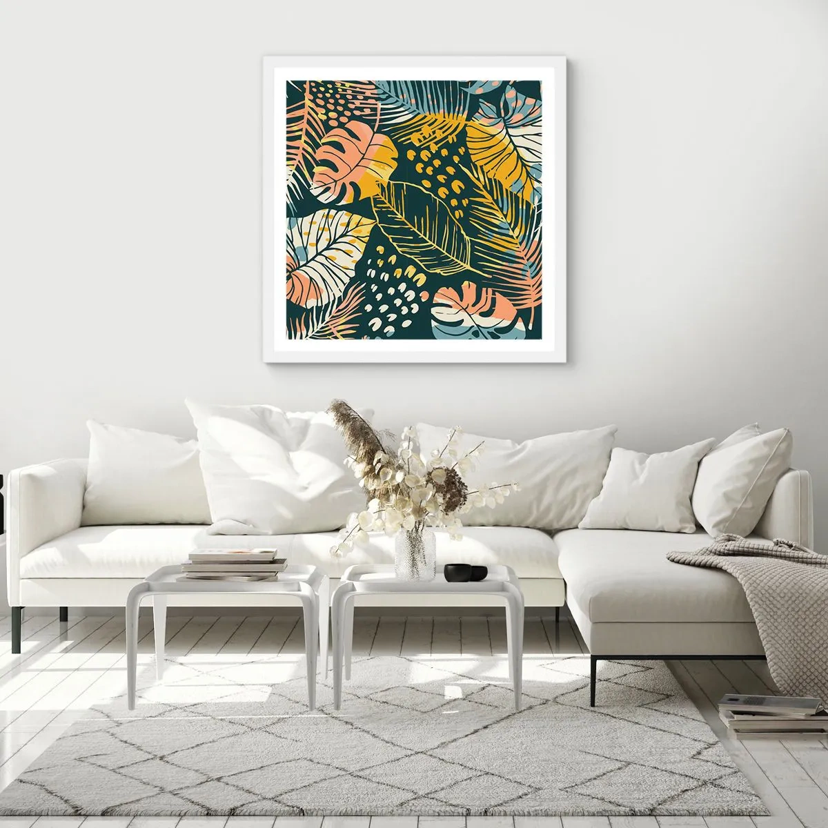 Affisch i vit ram - Lövfantasi - 60x60 cm