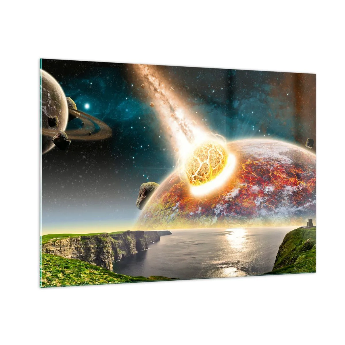 Glastavla - Bild på glas - Rymddrama - 100x70 cm